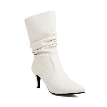 Imagem de Rock88 Botas femininas despojadas até o meio da panturrilha, bota curta com salto agulha e bico fino, botas de tornozelo para festas e casamentos, Bege, 48