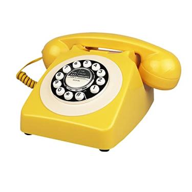 Imagem de Benotek Telefone fixo retrô, amarelo antigo, telefone vintage com teclado de discagem, linha única, telefones com fio antigos para decoração de casa, escritório, hotel, presente de casa para idosos