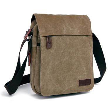 Imagem de Bolsa tiracolo masculina pequena de lona retrô e bolsa de ombro, Caqui, One Size