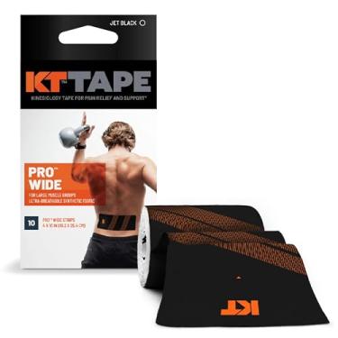 Imagem de KT Tape Fita esportiva terapêutica Pro Wide Kinesiology, 10 tiras pré-cortadas de 25 cm, largura dupla inferior das costas ou grupos musculares grandes, resistente à água, 1N) preto -