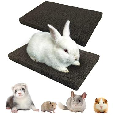 Imagem de BNOSDM Almofadas de garra de coelho para moagem de garras 2 unidades de almofadas para pés arranháveis de coelho, pedra vulcânica natural para hamster para moagem de dentes, porquinho-da-índia preta, brinquedo de mastigar para furão, chinchila e mouse