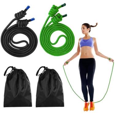 Imagem de 2 cordas de exercício de fluxo, corda de treino de trança dupla de 2,5 m com bolsa portátil, corda de salto ponderada cardiovascular para pular estilo livre, corda de fluxo fitness para homens e