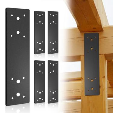 Imagem de YuLuoXiang Placa de remendo de aço resistente de 25,4 cm x 7,6 cm, suportes planos retos revestidos com pó com furos pré-perfurados para marcenaria, reforço de moldura, placas de treliça, suportes de