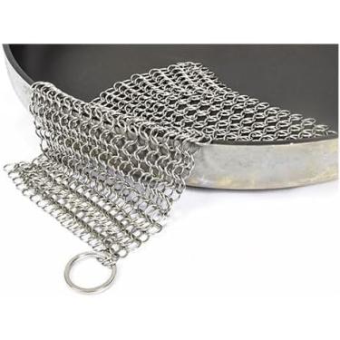 Imagem de Quick Parts Delivery Esfregão de ferro fundido de aço inoxidável 304 – 17 x 17 cm limpador de louça de cota para limpeza de lava-louças – Esfregão de malha para panelas de ferro fundido – Grelhas de