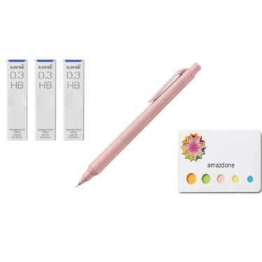 Imagem de amazdone Lapiseira uni Kurutoga KS 0,3 mm rosa coral (M3KS1P.66) + grafite de lapiseira uni, as pontas Uni à prova de manchas 0,3 mm HB conjunto de 3 notas adesivas