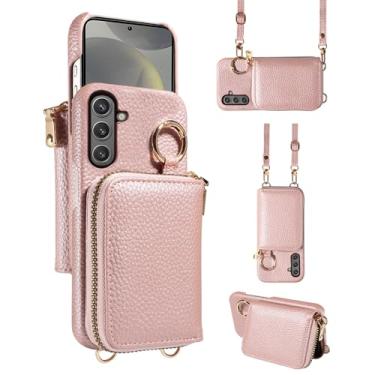 Imagem de Furiet Capa carteira para Samsung Galaxy S25 Plus S25+ 5G alça de ombro com fivela de anel, fecho de correr de couro PU de luxo, porta-cartões com suporte para cartão de corpo inteiro, capa para