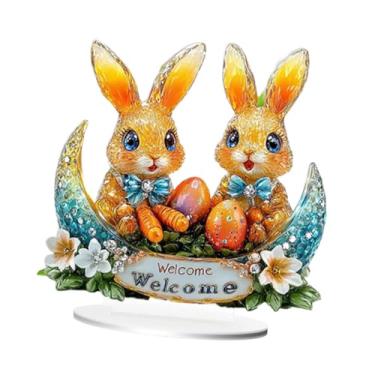 Imagem de Tachiuwa Acrílico coelhinhos de páscoa decoração de páscoa diy ornamento atraente display de mesa 2d sinal plano para lareira canto casa, 19.9 Cm X 20 Cm