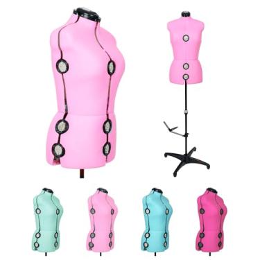 Imagem de BHD BEAUTY Manequim Feminino Ajustável Em Tecido Rosa 13 Dials Para Costura, Corpo De Manequim Com Suporte Tripé, Altura De Ombro De Até 70" (C)