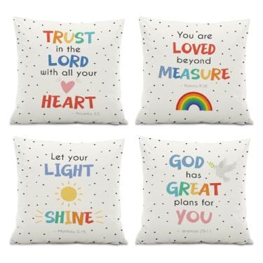 Imagem de ISANOU Boho Decoração de quarto infantil, capas de almofada da Bíblia Cristã, fronhas inspiradoras para berçário, sala de jogos, decoração de quarto de bebê, 45,7 x 45,7 cm, conjunto de 4 fronhas
