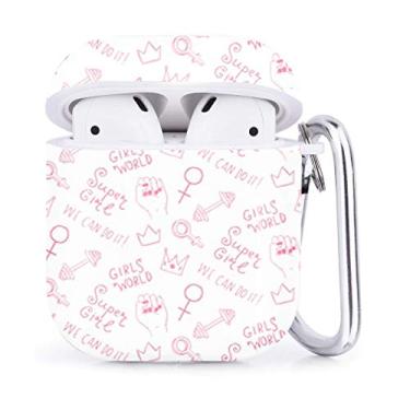 Imagem de Compatível com Airpods 2 e 1 – Capa macia de gel TPU à prova de choque portátil com clipe mosquetão chaveiro (mão de conceito feminista)