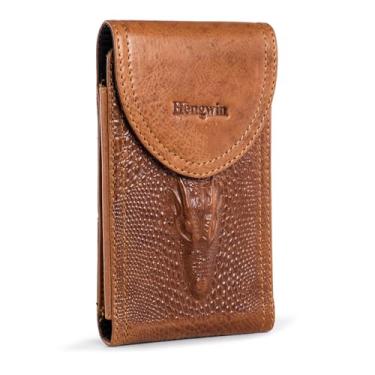 Imagem de Hengwin Coldre de telefone de couro genuíno serve para iPhone 16 Pro Max 15 Plus 14 Pro Max Samsung Galaxy A15 Note 9 8 S23+ S22+ S21 FE S20 Ultra coldre bolsa de cintura com clipe de cinto suporte