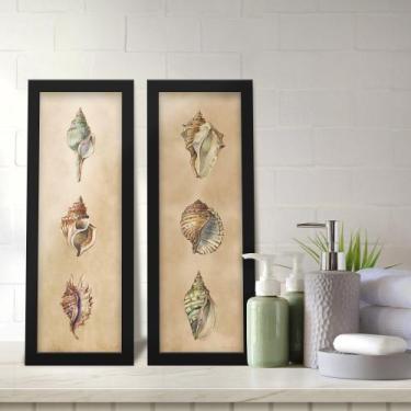 Imagem de Kit 2 Quadros Decorativos Lavabo Vintage Conchas Aquarela Marrom - Del