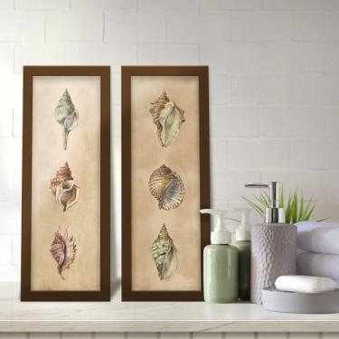 Imagem de Kit 2 Quadros Decorativos Lavabo Vintage Conchas Aquarela Marrom - Del