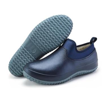 Imagem de Sapatos De Restaurante E Chef, Moda Masculina Inverno Velo Forrado Couro Quente Cozinha Sapatos De Serviço De Alimentação, Sapatilhas Térmicas Confortáveis ​​do Apoio Deslizamento(Blue,47 EU)