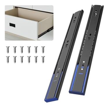 Imagem de SIGOEI 1 Par de Corrediças de Gaveta de Fechamento Suave 12 14 16 18 20 22 24" 100 Lb Capacidade de Carga Montagem Lateral Rolamento de Esferas Metal Cômoda Corrediças Lata de Lixo(18 Polegadas Preto)
