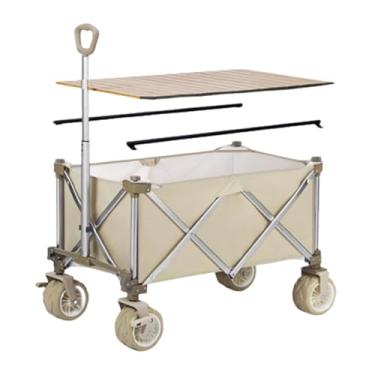 Imagem de carroça Carrinho de vagão portátil com rodas dobrável carrinho de jardim de acampamento para mercearia praia vagão com rodas removíveis 150kg/331lb dobrável