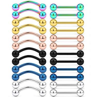 Imagem de Anéis de mamilo com 24 peças da Hoeudjo, 14 g, barra curvada, olho de cobra, língua, piercing, joia, aço cirúrgico, aço cirúrgico, barra de mamilo, 12 mm, 14 mm, 16 mm