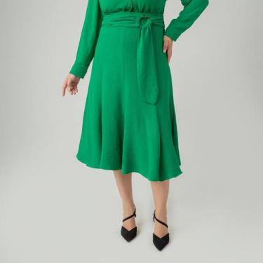 Imagem de Saia susie midi evasê crepe heavy flow feminino - Susie Modas, Verde, 