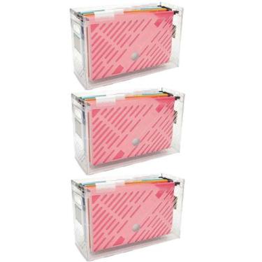 Imagem de 3 Organizadores DelloColor com 6 Pastas Suspensas Coloridas Caixa Arqu