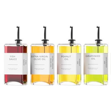 Imagem de Dispensador de óleo de cozinha, conjunto de dispensador de óleo de cozinha, garrafas de óleo e vinagre, garrafa de azeite, dispensador de molho de soja - 4 peças, preto
