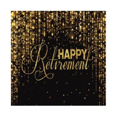 Imagem de DORCEV Pano de fundo para fotografia de 2,4 x 2,4 m Happy Retirement Luxo, preto e dourado, com glitter dourado, celebrar decorações de festa de aposentadoria, papel de parede, adereços de estúdio de