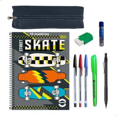 Imagem de Kit Escolar Caderno 10 Materias Tilibra Estojo Lapiseira Canetas + Ite