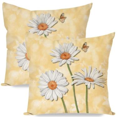 Imagem de HERHOME Capas de almofada decorativas margarida borboleta primavera 45 x 45, capas de almofada amarelas primavera verão capas de almofada para cama de casa sofá XHP-113-18