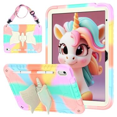 Imagem de Paorixln Capa para iPad 10ª geração 2022, capa para iPad 10,9 com caneta stylus e alças de ombro e suporte de unicórnio, capa de tablet robusta resistente à prova de choque, linda capa de tablet para