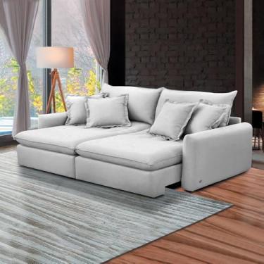 Imagem de Sofá Bipartido 250cm Retrátil Reclinável Almofadas Caixa Zero Sydney Veludo Cinza G93 - Gran Belo