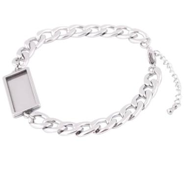 Imagem de Reidgaller 5 peças, 10 x 25 mm, retangular, cabochão, base, aço inoxidável, faça você mesmo, pulseiras de corrente de meio-fio, configurações de bisel para fabricação de joias (retângulo 10 x 25 mm)