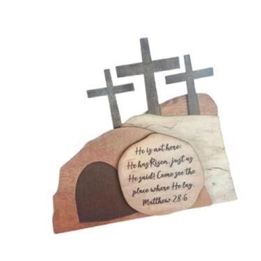 Imagem de oshhni Cena de Páscoa da tumba Decoração de madeira Decoração decorativa Decorativa Presente de férias Central de ressurreição da ressurreição para