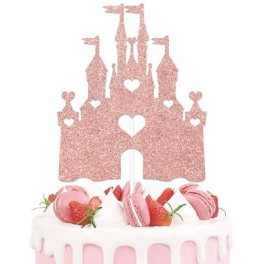 Imagem de Glitter Castle Cake Topper Castle Theme Birthday Party Decorations Baby Shower Happy Birthday Decorations for Girl Princess Wedding Anniversary Party Decoration Supplies Rose Gold