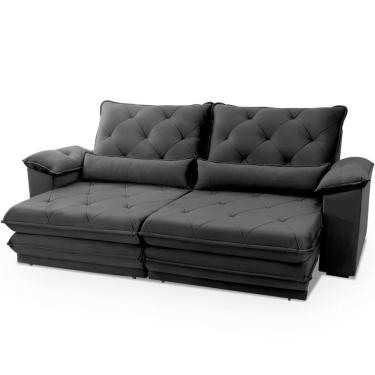 Imagem de Sofá Retrátil Reclinável 4 lugares 2,5 metros Hellen Manchester assento com molas ensacadas tecido platinium Grafite