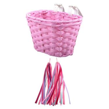 Imagem de kowaku Cesta de bicicleta infantil, cesta de tecido com 2 alças, cesta de armazenamento, guiador, para passeios, compras, ROSA