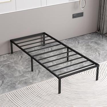 Imagem de Estruturas de Cama de Solteiro,Cama de Ferro com Plataforma de Metal de 14 Polegadas,Base de Cama Twin Size sem Necessidade，Suporte de Ripas de Metal, com Grande Espaço de Armazenamento