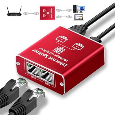 Imagem de Divisor Ethernet 1 a 2 de alta velocidade de 1000 Mbps, divisor Gigabit Ethernet, divisor LAN dupla LAN RJ45, roteador switch para cabo Cat5/5e/6/7/8, compatível com IEEE 802.3, Plug and Play