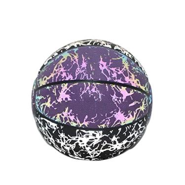 Imagem de Sporting Goods Bola de basquete refletiva brilhante para adultos, basquete profissional ao ar livre tamanho oficial 7 brilha no escuro para uso interno, ao ar livre, jogos noturnos (roxo preto)