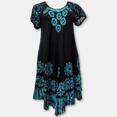 Imagem de Vestido Trapézio Curto Manga Curta Batik e Bordado Plus Size - Sarat M