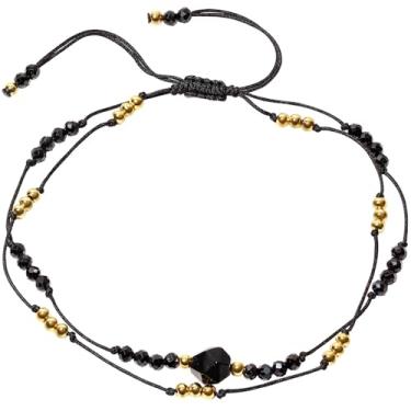 Imagem de Xfoxstal Pulseiras de tornozelo com contas facetadas espirituais pretas espinélicas/obsidiana com contas facetadas para mulheres, equilíbrio feito à mão, boêmio, surfista, pé, joia, Medium, Pedra