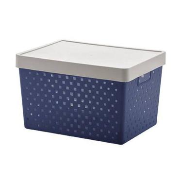 Imagem de Cesto Organizador Quadratta c/ Tampa Azul 39x29x24cm