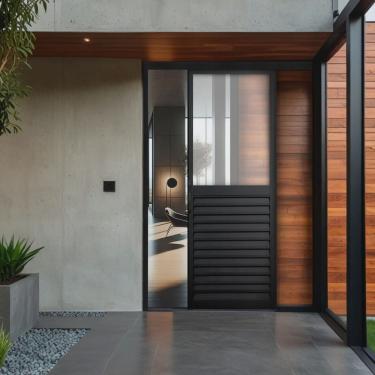 Imagem de Porta de Correr Veneziana de Aluminio 215x100cm com Vidro Mini Boreal Preto