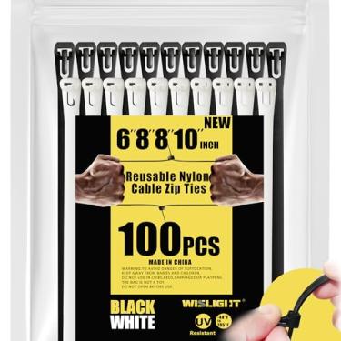 Imagem de WISLIGHT Abraçadeiras reutilizáveis de plástico com travamento automático abraçadeiras de cabos elétricos 54,4 kg, resistência à tração, liberáveis, ajustáveis, abraçadeiras, 100 peças, 6 + 8 (pequeno