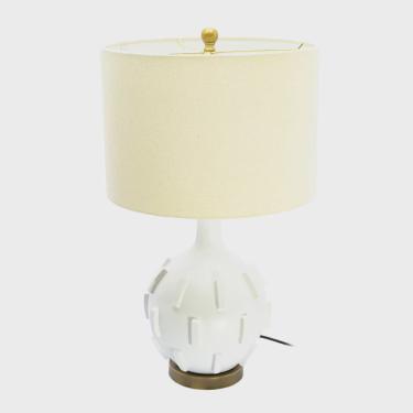 Imagem de Abajur Menor Cerâmica Branco Relevos Retangulares Base Metal