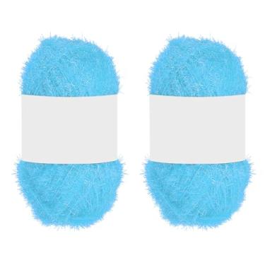 Imagem de PATIKIL 2 novelos de 100 metros, fio de poliéster brilhante Scrubbie vermelho coração de vidro para panos de prato crochê, tricô, cobertor, suéter, cachecol, chapéu, azul celeste