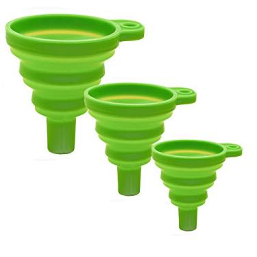 Imagem de Pacote com 3 funis de cozinha dobráveis de silicone para garrafa de água, óleo, líquido, transferência em pó, funil de silicone de grau alimentício portátil (verde)