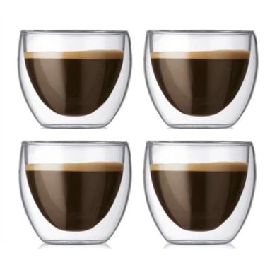 Imagem de Kit 4 Copos de Vidro Borossilicato Duplo Parede Dupla Isolante Térmico Lindo Moderno 250 Ml (4 Unidades)