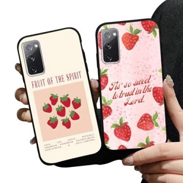 Imagem de Zrutru Pacote com 2 capas de telefone cristãs Jesus frases religiosas para Samsung Galaxy S20 FE 5G/S20 Lite/S20 Fan Edition Fruit of the Spirit Morango Silicone à prova de choque Funda para Samsung