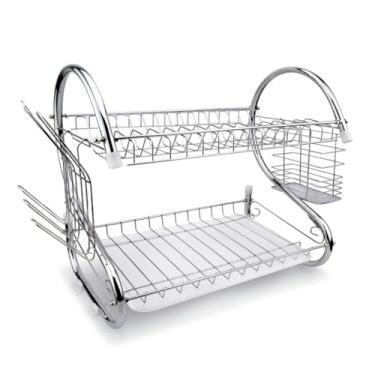 Imagem de Escorredor de Louça Pratos Talheres Duplo Cozinha Com Bandeja(Dois Andares Prateado)