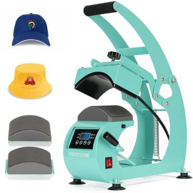 Imagem de ITEFDTUTNE Chapéu Para Bonés, Incluindo 2 Pratos Intercambiáveis (16,5 X 9,6 Cm, 16,5 X 6,5 Cm), Prensa Térmica Para Bonés, Estrutura De Aço Rígida, Antiaderente, Temporizador Lcd Digital E Control