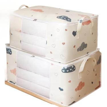 Imagem de Caixa Organizadora Flexível Closet Roupa Cobertor Casacos Armário(Kit 2 Bege)